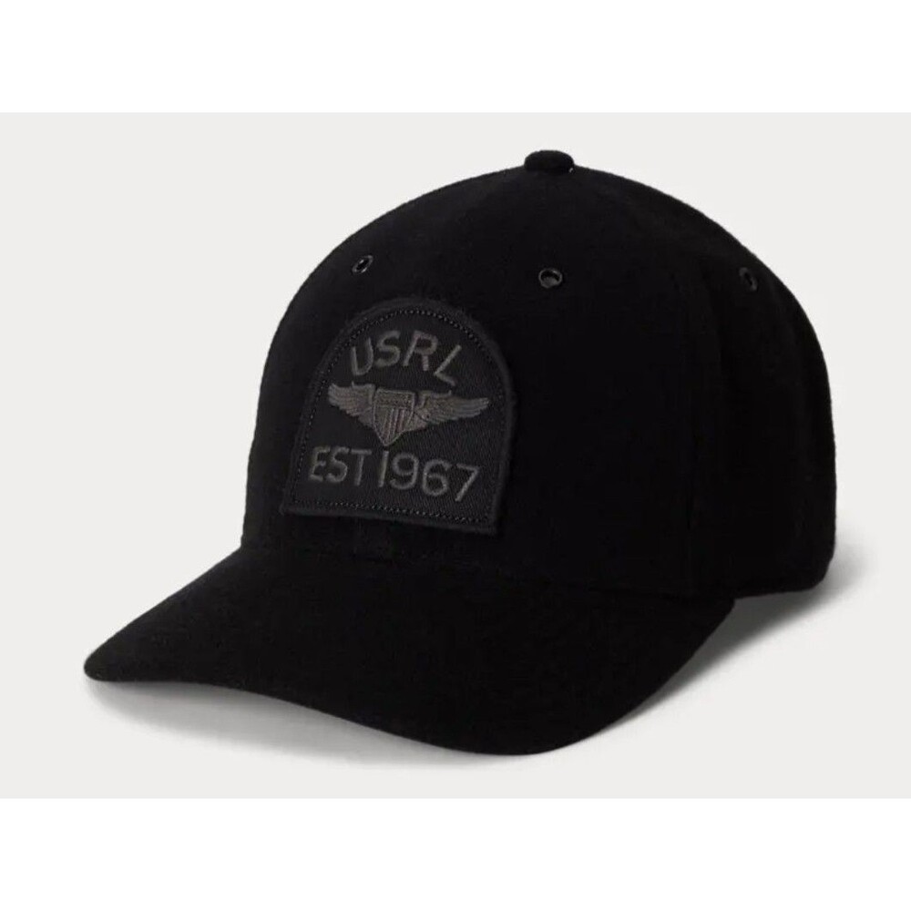 Polo Ralph Lauren USRL Shield Patch Washed Wool Twill Hat Cap Black EST 1967